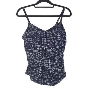 Kona Sol Swim Top 14 Womens Plus Size Blue White Sleeveless Swim Wear Padded